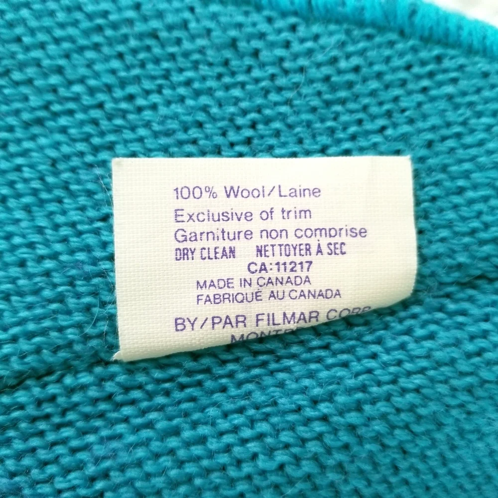 Capello Teal Patterned Wool Ski Winter Hat Made In Canada